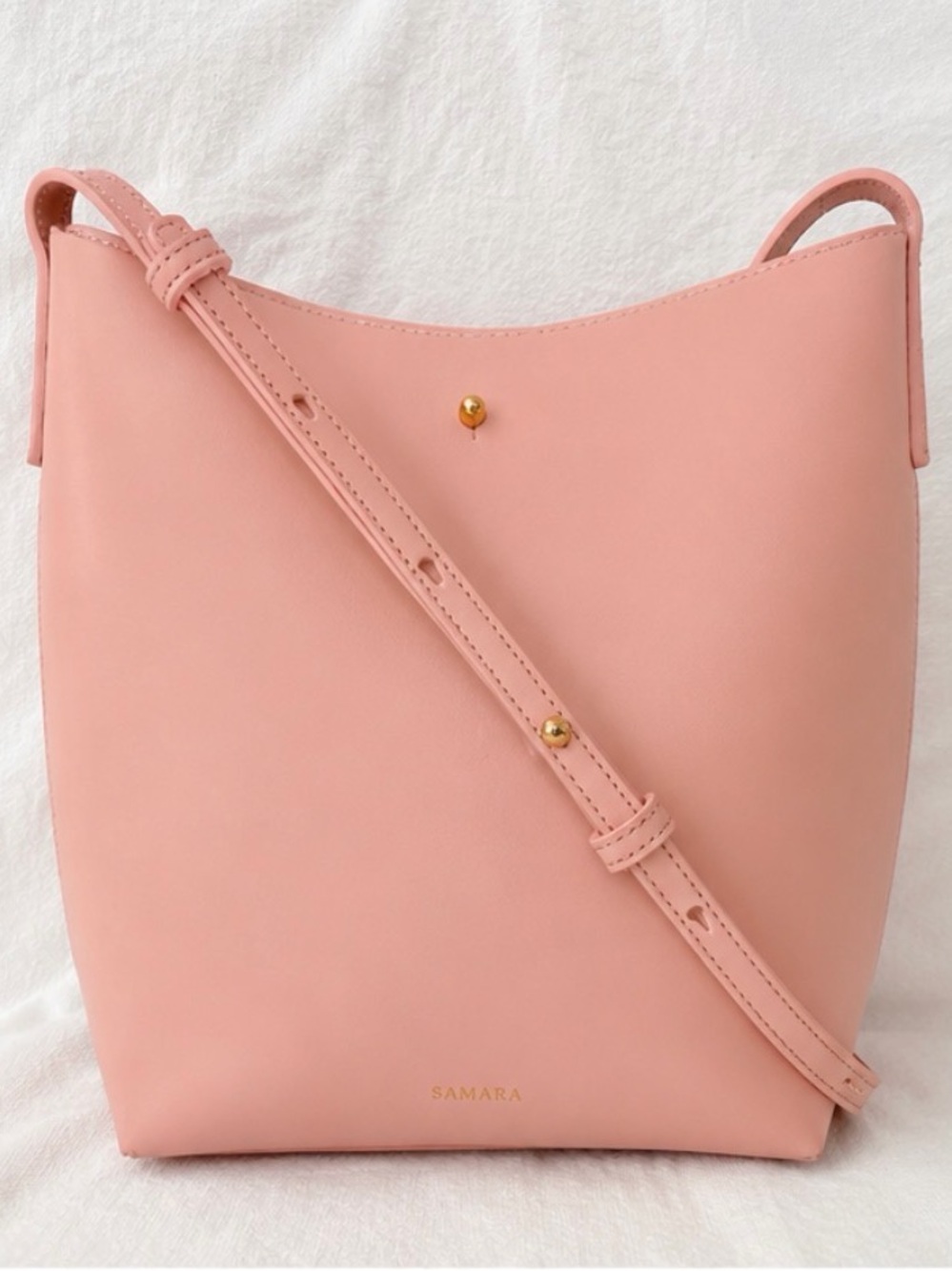 Samara Vegan Leather Pink Leather Bucket Bag - Adjustable Crossbody